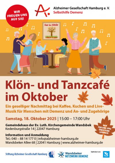 Tanzcafé am 18.10.2025 von 15:00-17:00 Uhr im Oktober – Lebensfreude in Bewegung für Menschen mit Demenz sowie ihre An- und Zugehörigen