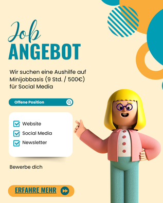 Minijob Assistenz PR & Öffentlichkeitsarbeit auf Minijobbasis (8 WSTD., (W, M, D) ab 01.09.2025