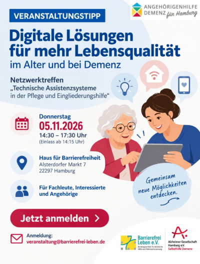 Netzwerktreffen am 05.11.2026: Digitale Lösungen für mehr Lebensqualität im Alter und bei Demenz