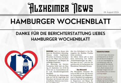Alzheimer Gesellschaft Hamburg bedankt sich für die Berichterstattung des Hamburger Wochenblattes