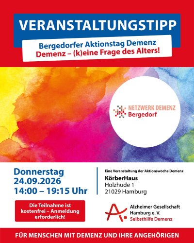 Aktionstag Demenz Bergedorf am 24.09.2026 im KörberHaus: „Demenz – (k)eine Frage des Alters!“