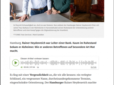 Alzheimer Hamburg | Artikel im Hamburger Abendblatt vom 26.04.2025:  ...